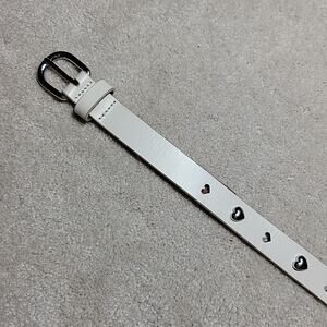 Lucky Brand Women's Size Small Heart Studded Genuine Leather White Belt NWT